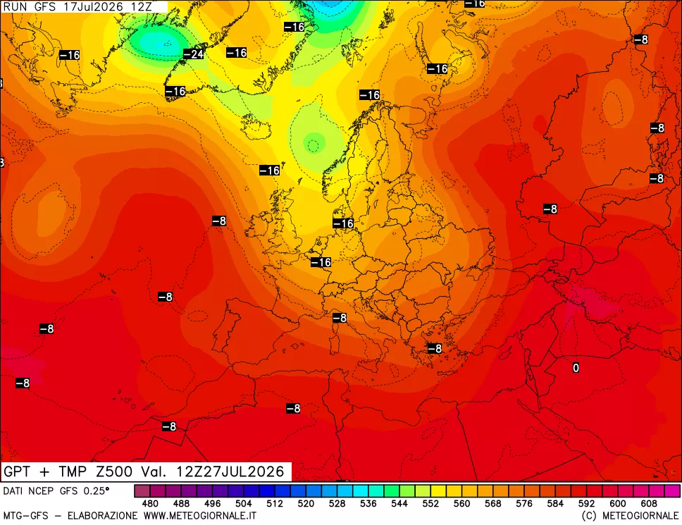 mappa 500 hPa GPT + Temp