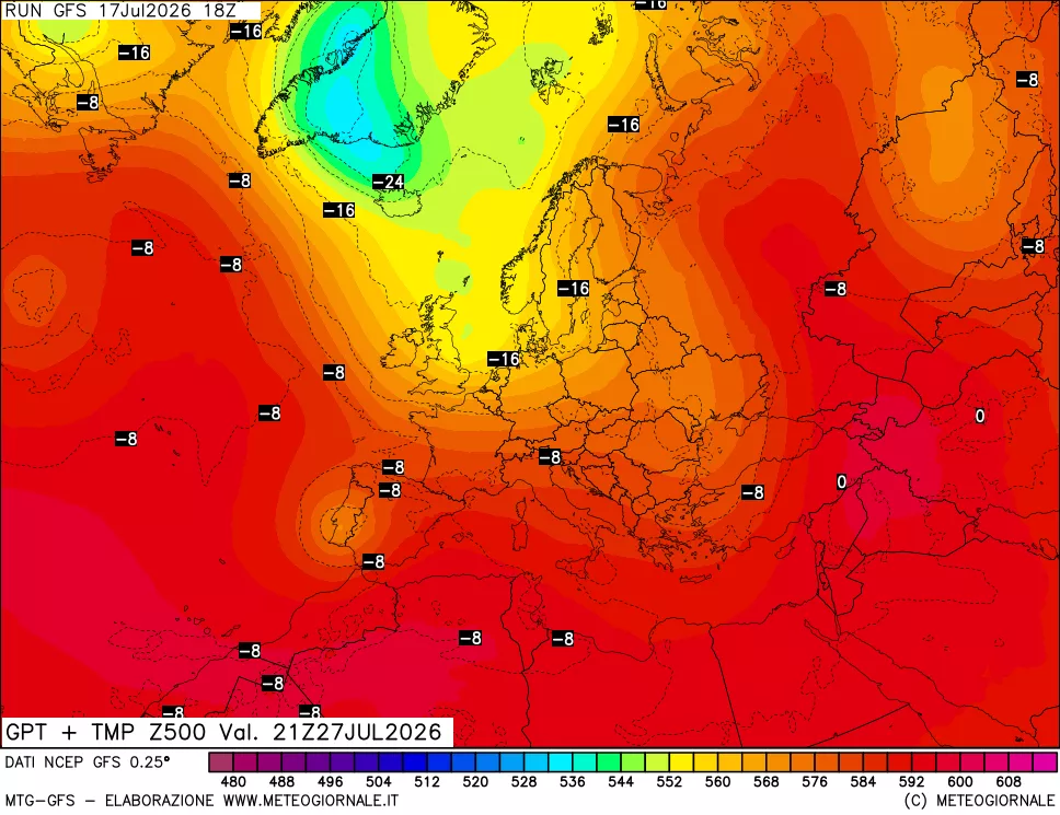 mappa 500 hPa GPT + Temp