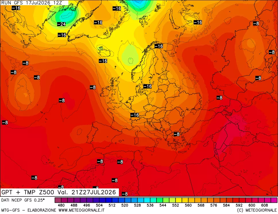 mappa 500 hPa GPT + Temp