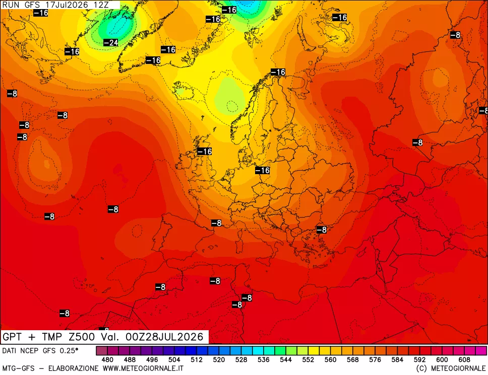 mappa 500 hPa GPT + Temp