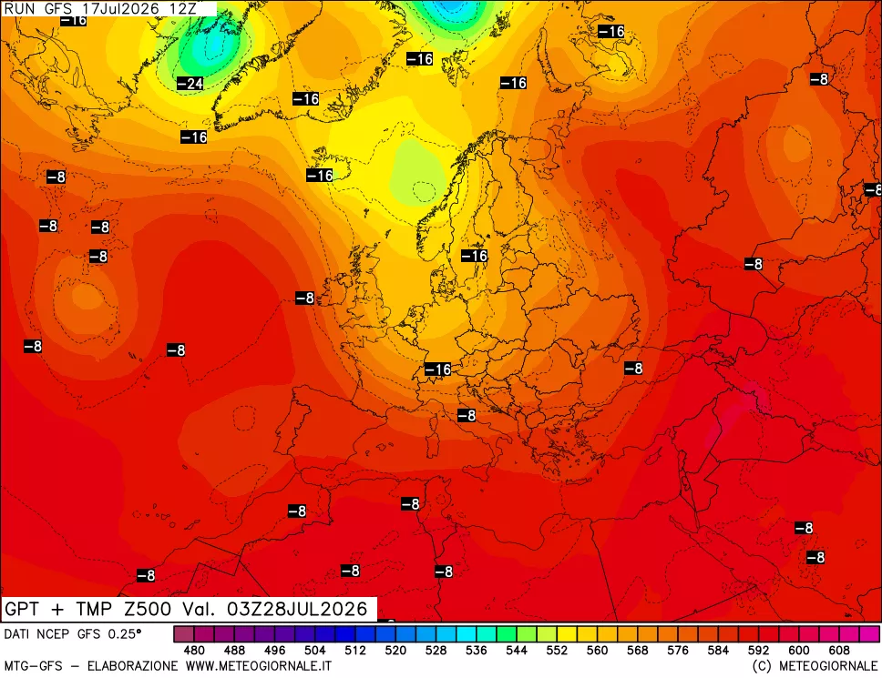 mappa 500 hPa GPT + Temp