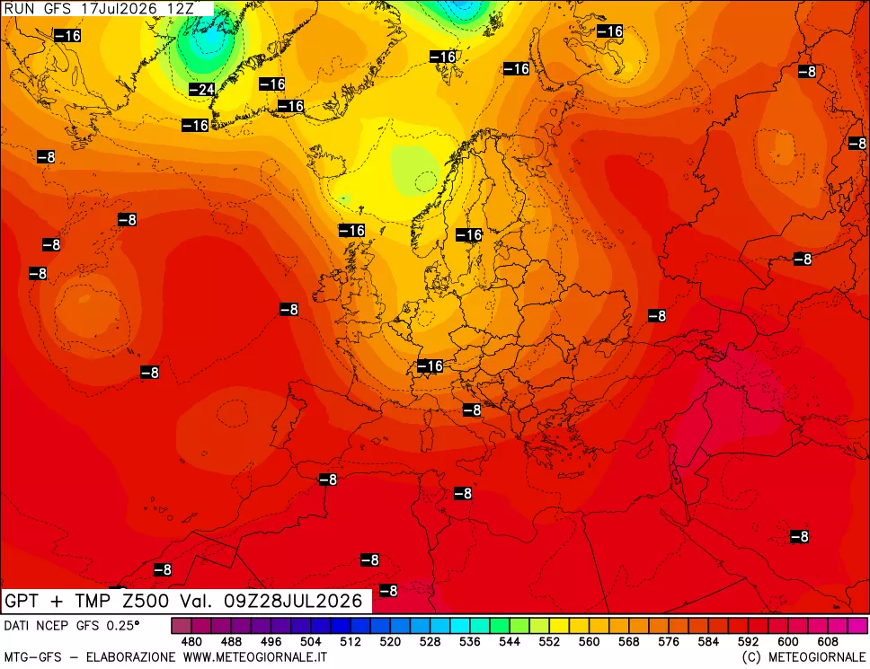 mappa 500 hPa GPT + Temp