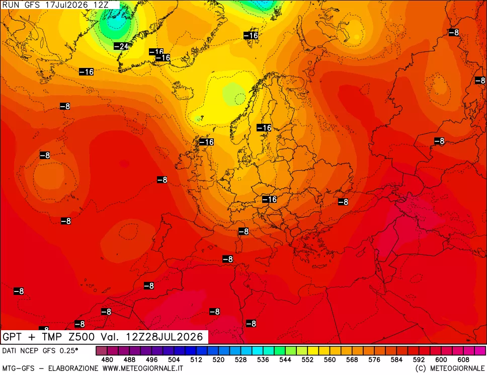 mappa 500 hPa GPT + Temp