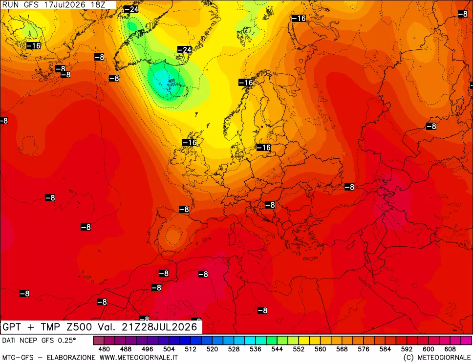 mappa 500 hPa GPT + Temp