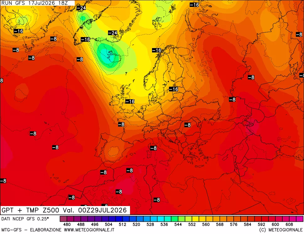 mappa 500 hPa GPT + Temp