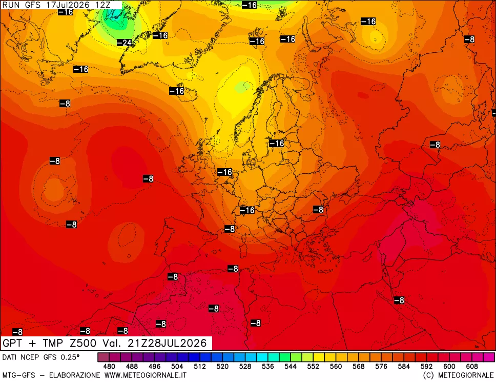 mappa 500 hPa GPT + Temp