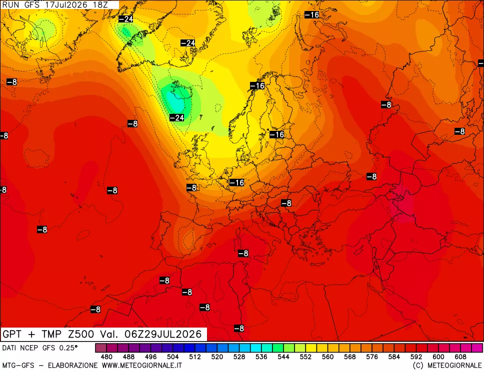 mappa 500 hPa GPT + Temp