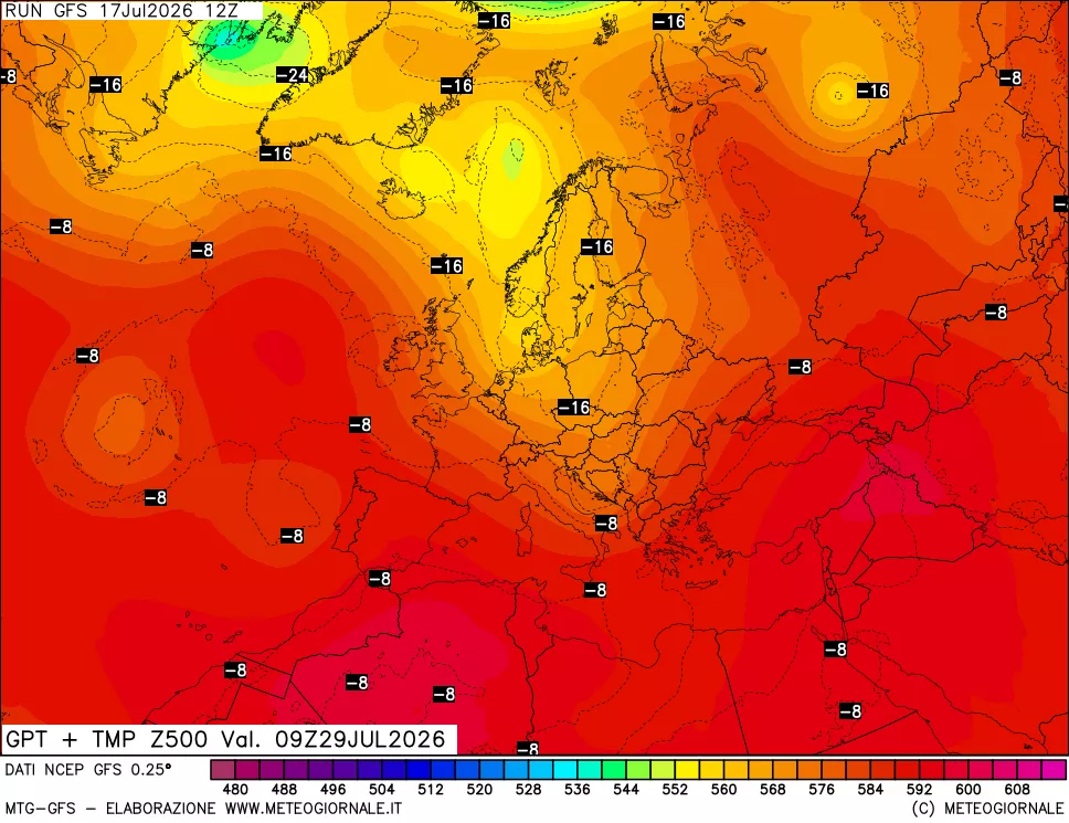 mappa 500 hPa GPT + Temp