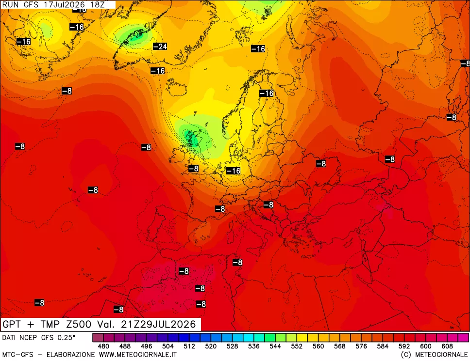 mappa 500 hPa GPT + Temp