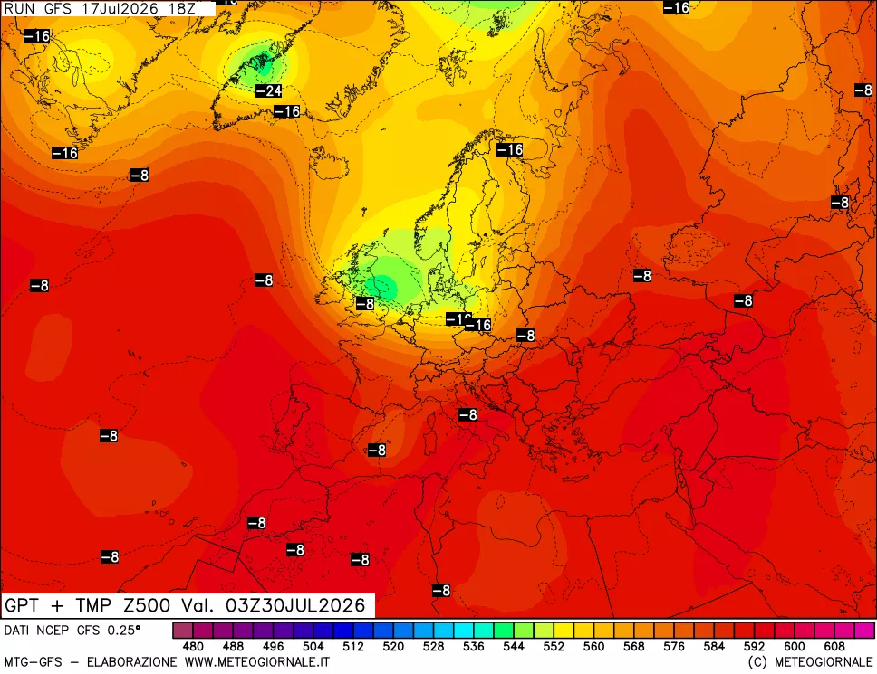 mappa 500 hPa GPT + Temp