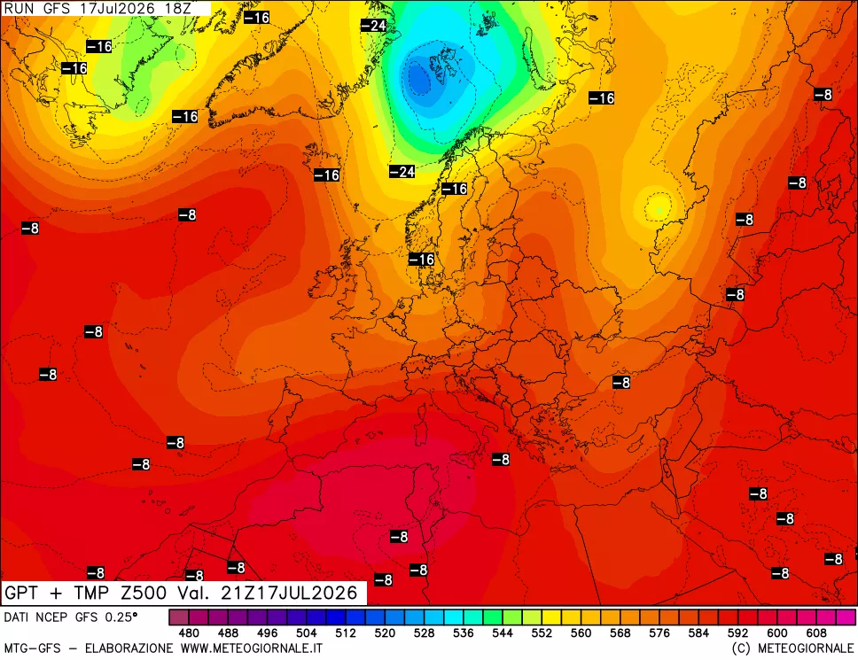 mappa 500 hPa GPT + Temp
