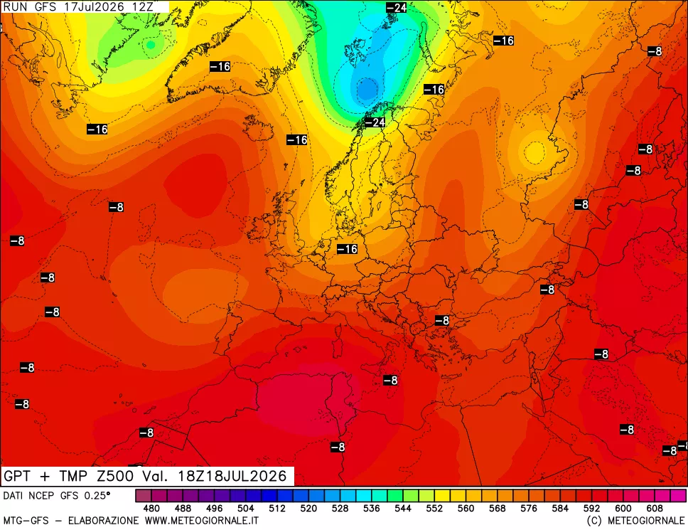 mappa 500 hPa GPT + Temp