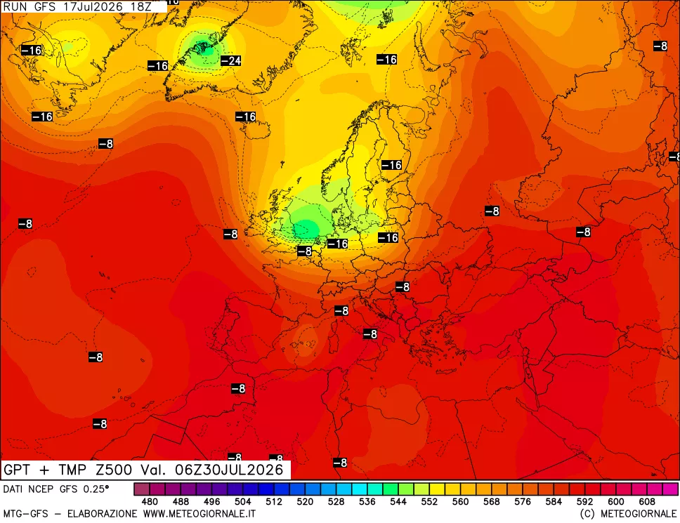 mappa 500 hPa GPT + Temp