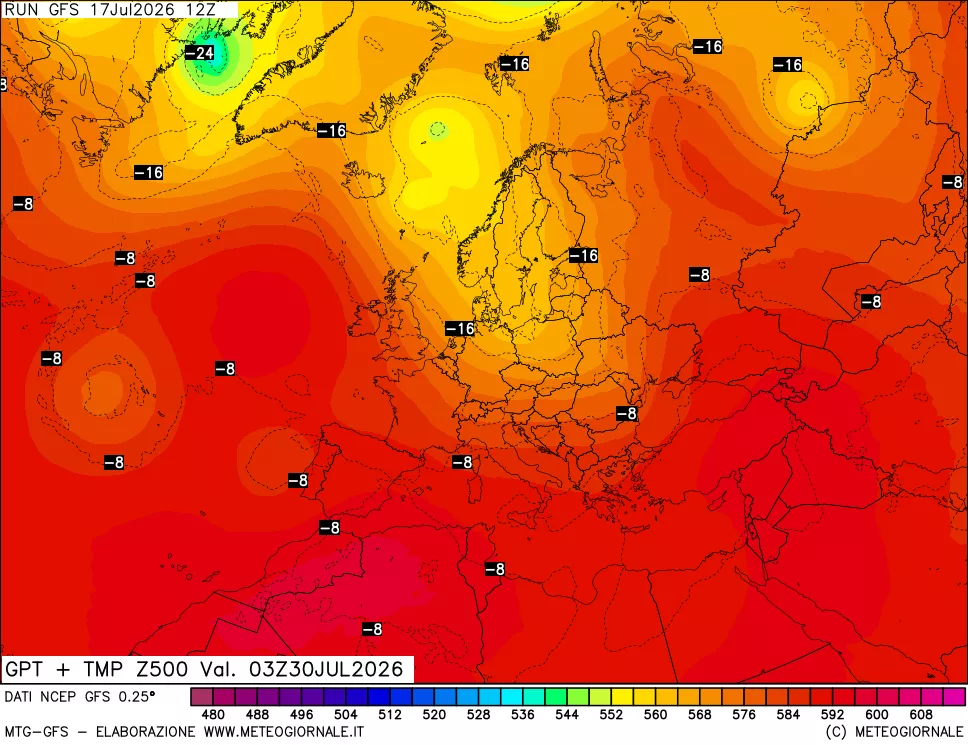 mappa 500 hPa GPT + Temp