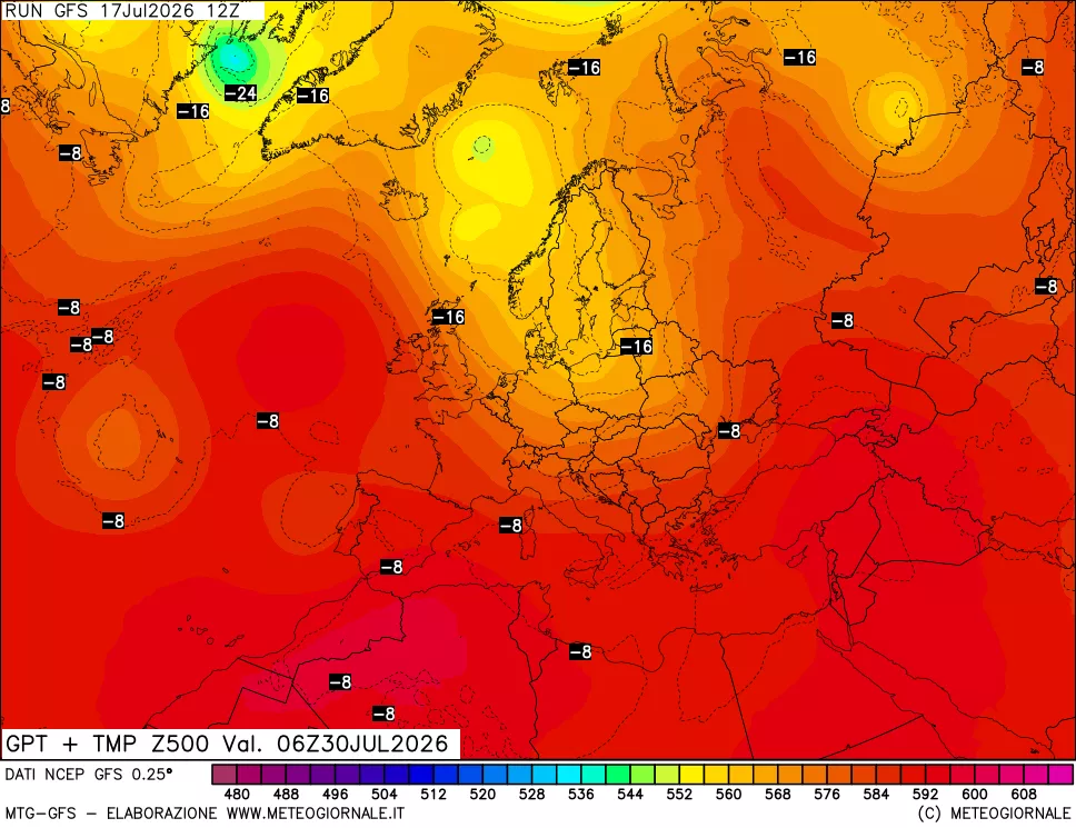 mappa 500 hPa GPT + Temp