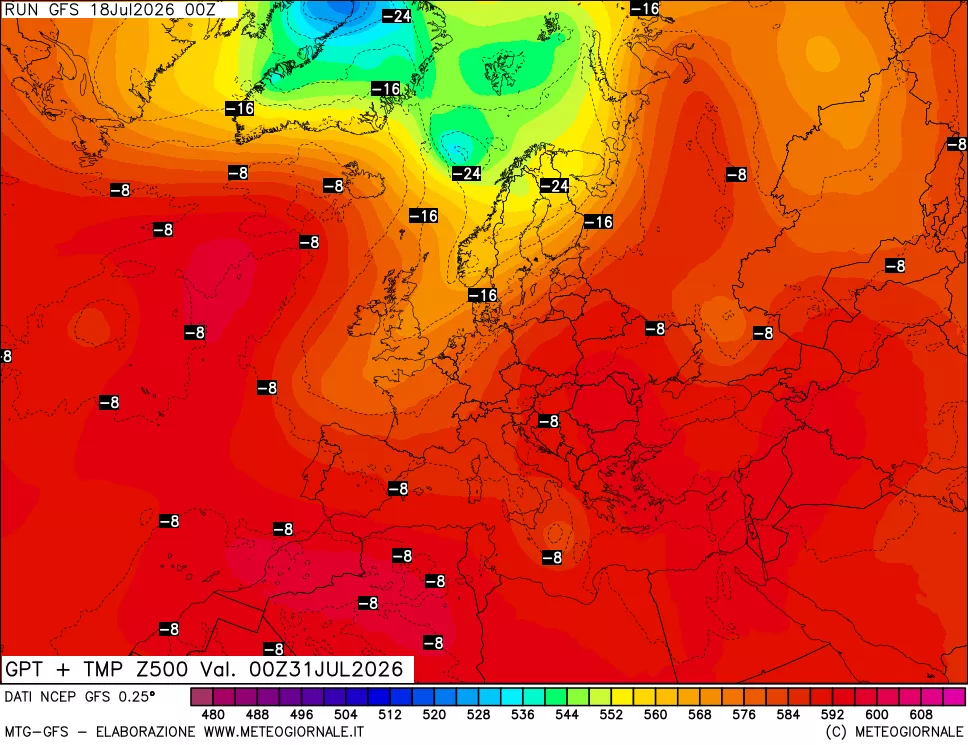 mappa 500 hPa GPT + Temp