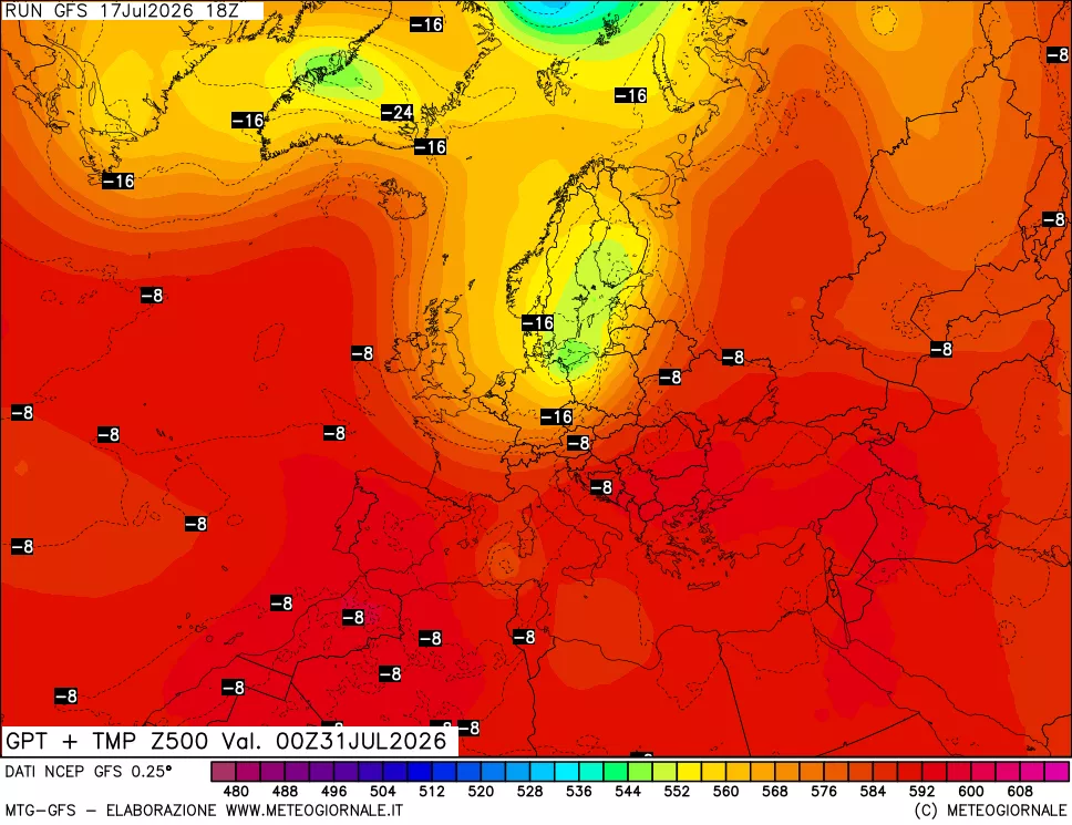 mappa 500 hPa GPT + Temp