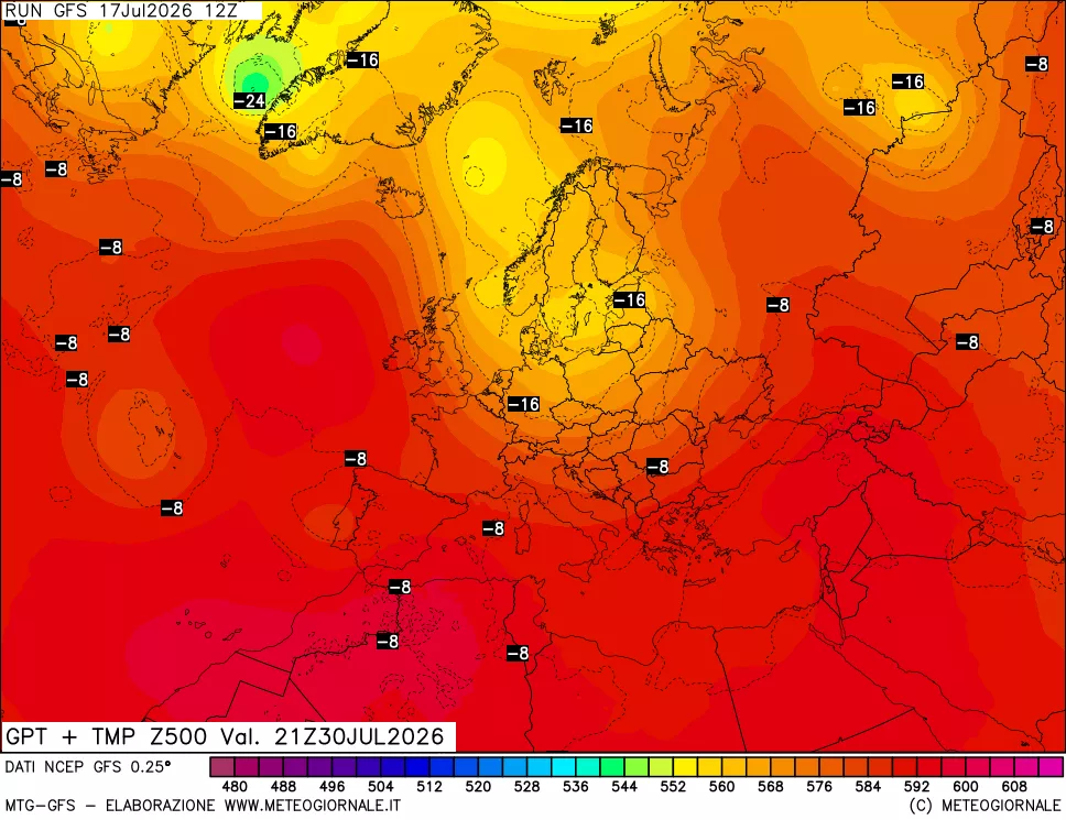 mappa 500 hPa GPT + Temp