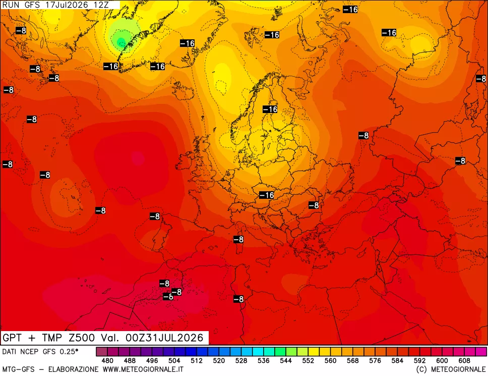 mappa 500 hPa GPT + Temp