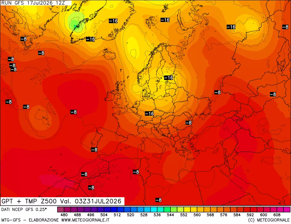 mappa 500 hPa GPT + Temp