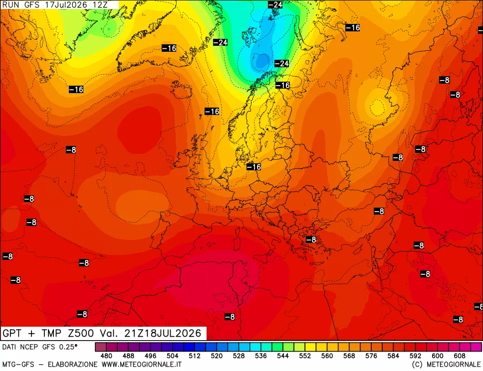 mappa 500 hPa GPT + Temp