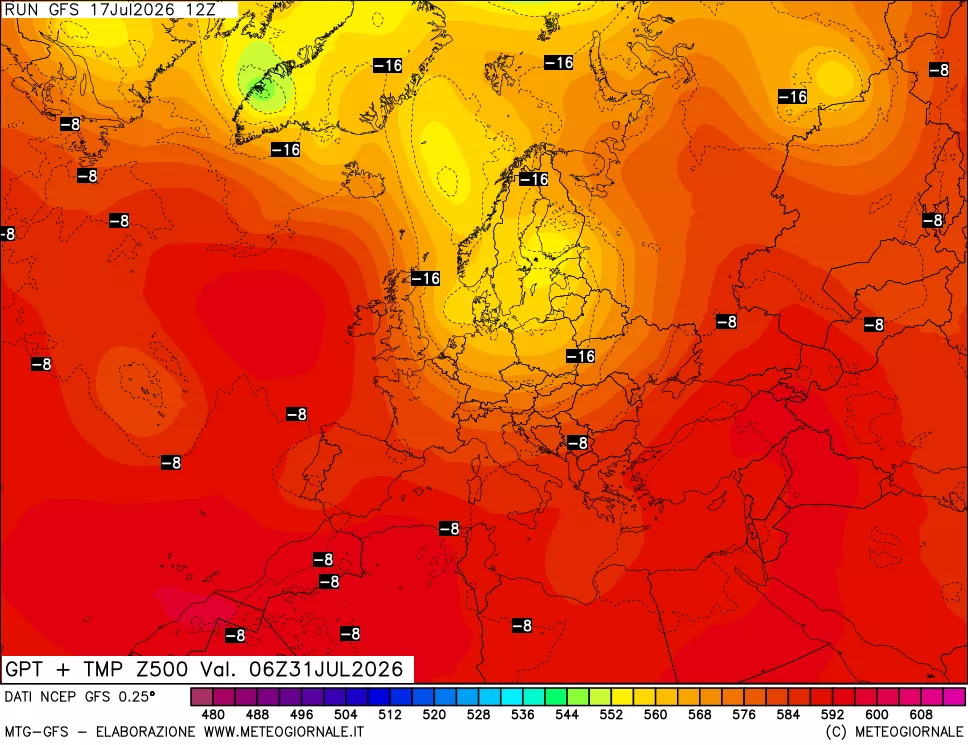 mappa 500 hPa GPT + Temp