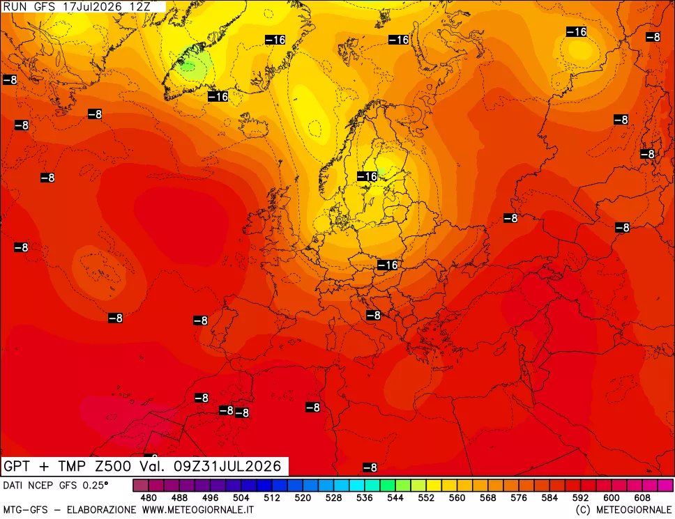 mappa 500 hPa GPT + Temp
