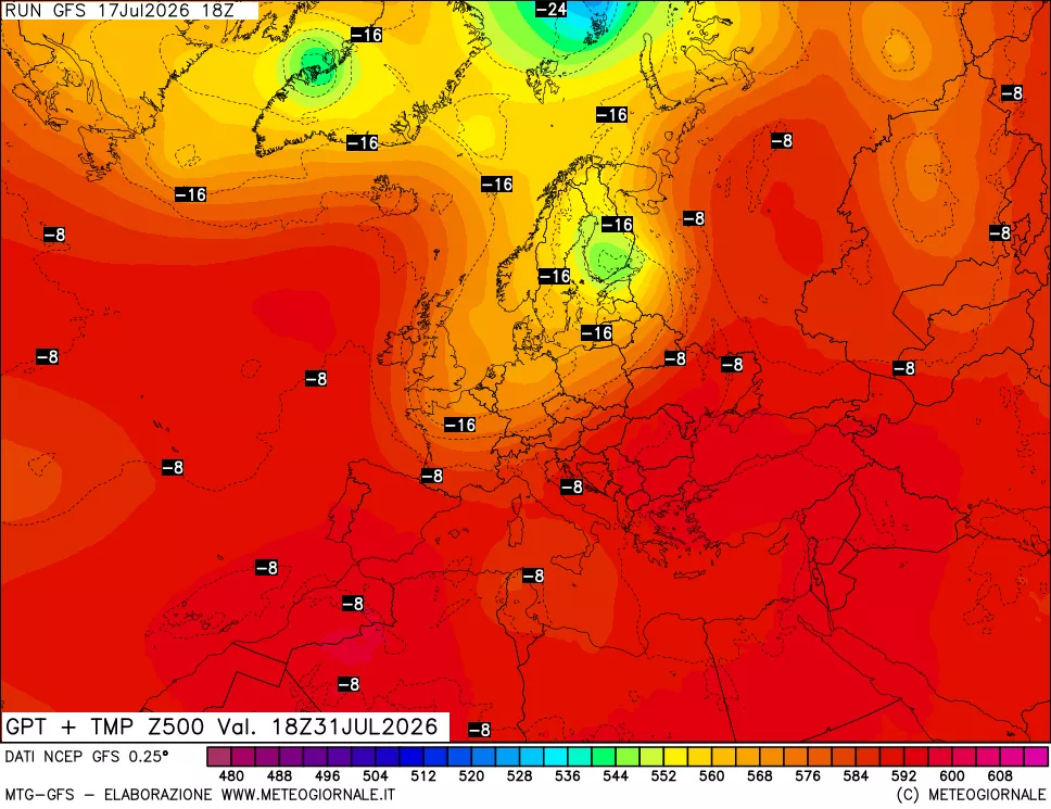 mappa 500 hPa GPT + Temp