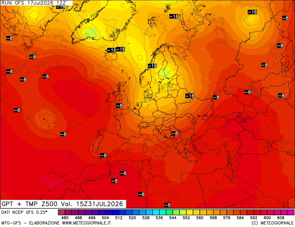 mappa 500 hPa GPT + Temp