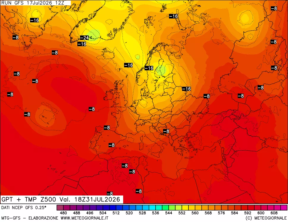 mappa 500 hPa GPT + Temp
