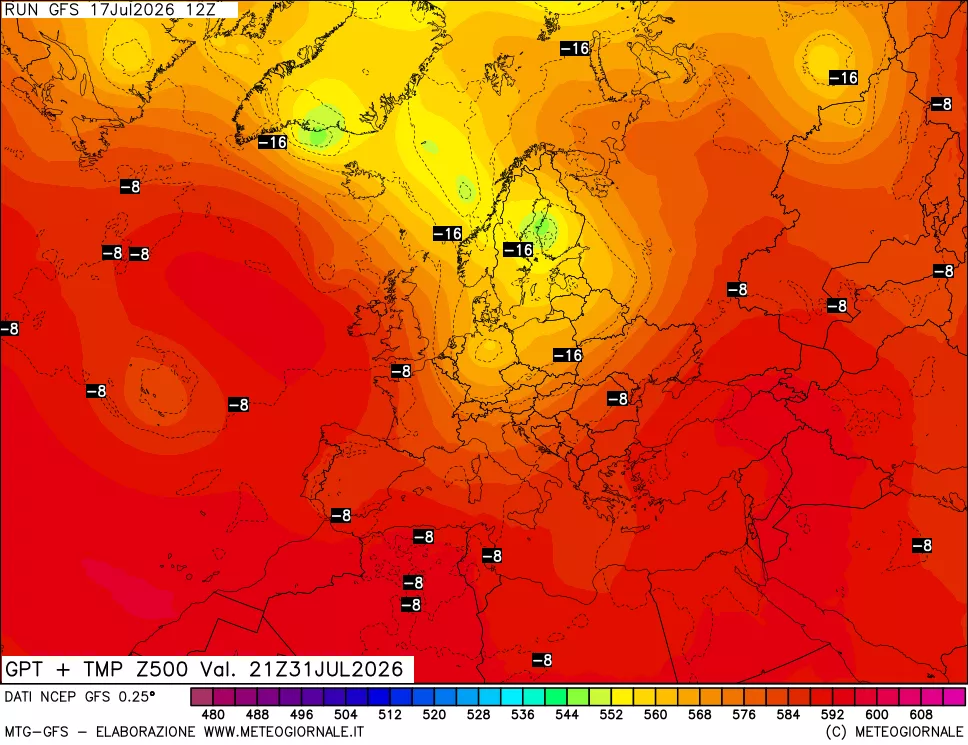 mappa 500 hPa GPT + Temp