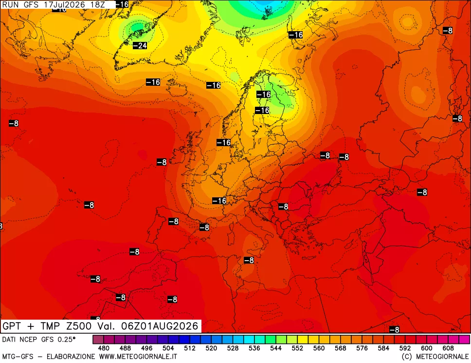 mappa 500 hPa GPT + Temp