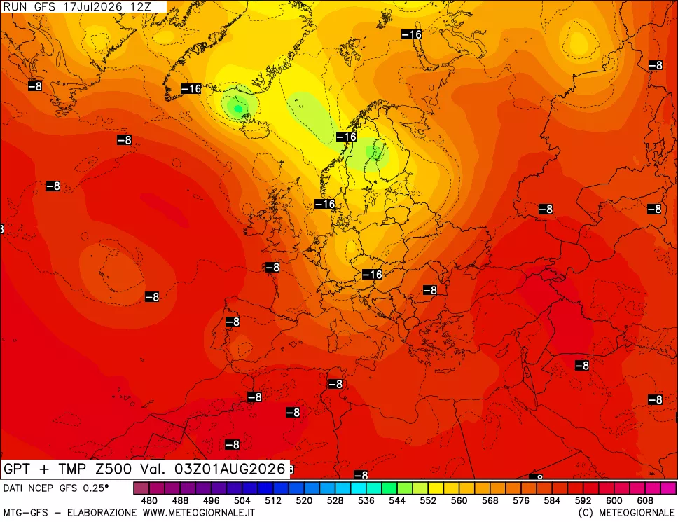 mappa 500 hPa GPT + Temp
