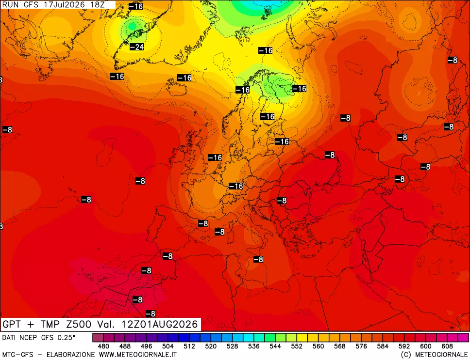 mappa 500 hPa GPT + Temp