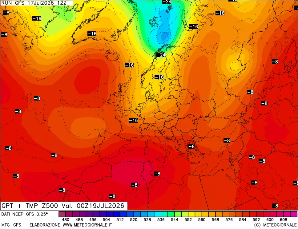 mappa 500 hPa GPT + Temp