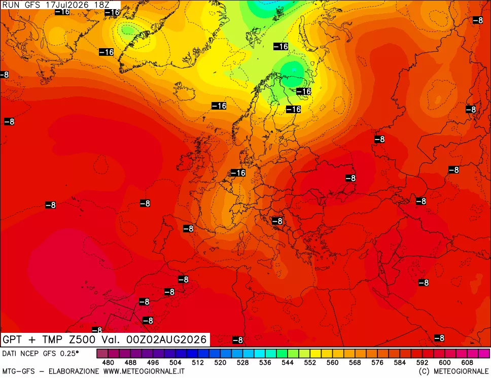 mappa 500 hPa GPT + Temp