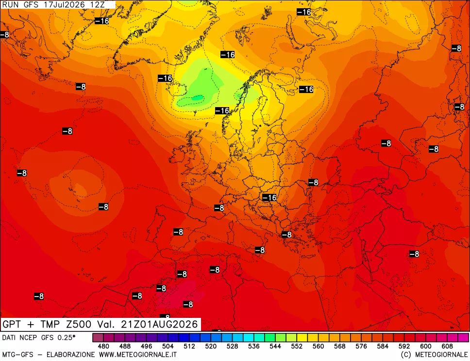 mappa 500 hPa GPT + Temp