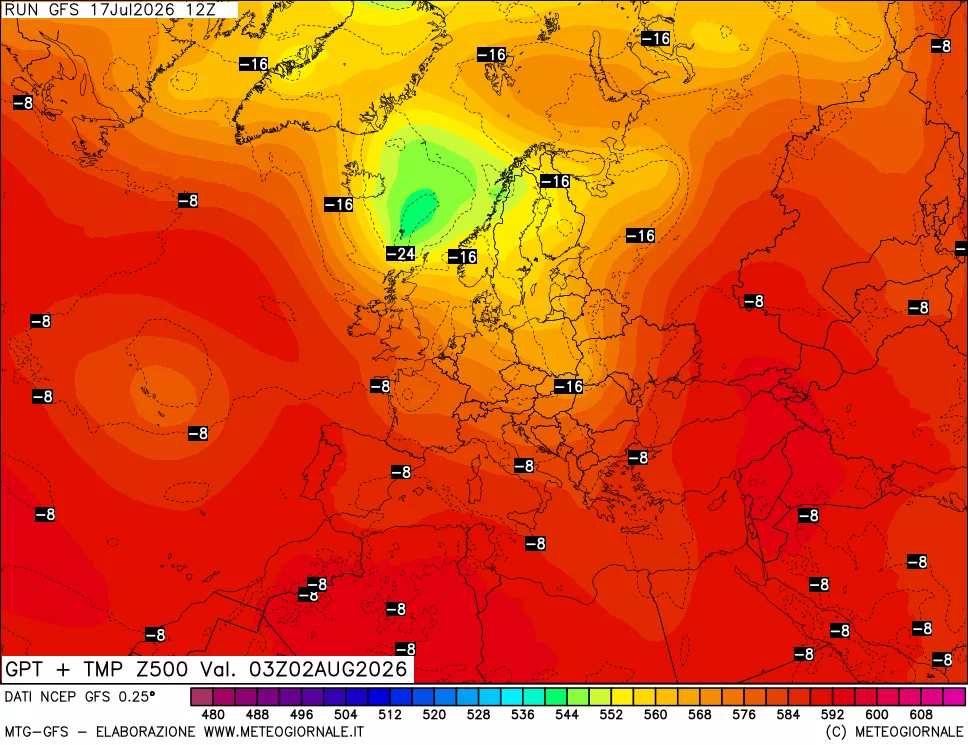 mappa 500 hPa GPT + Temp