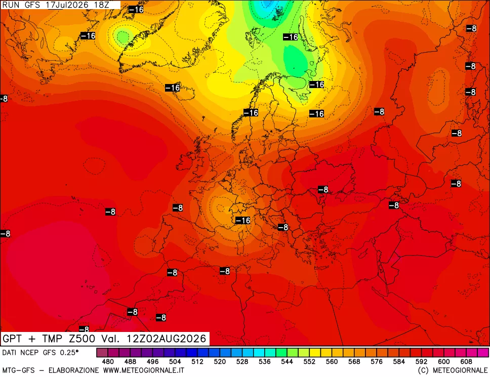 mappa 500 hPa GPT + Temp