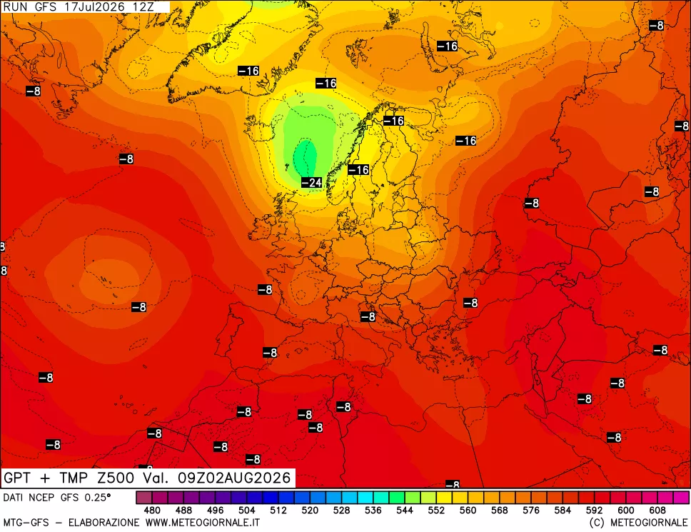 mappa 500 hPa GPT + Temp
