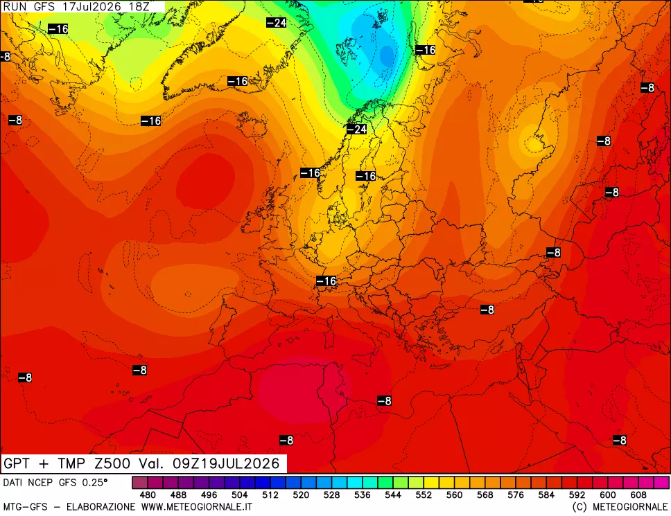 mappa 500 hPa GPT + Temp