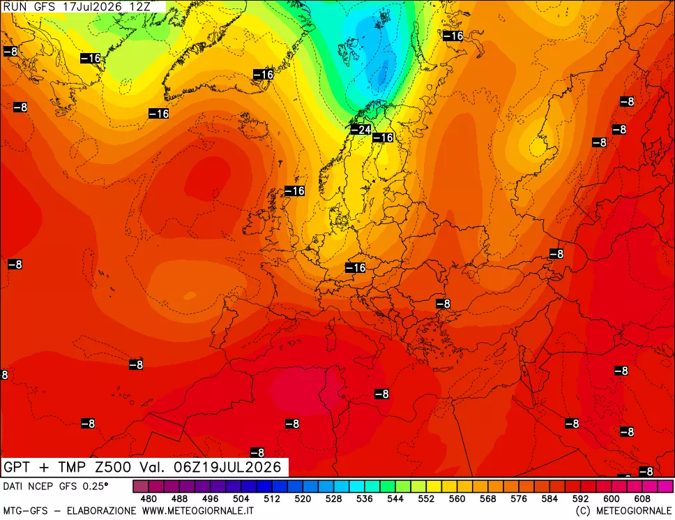 mappa 500 hPa GPT + Temp