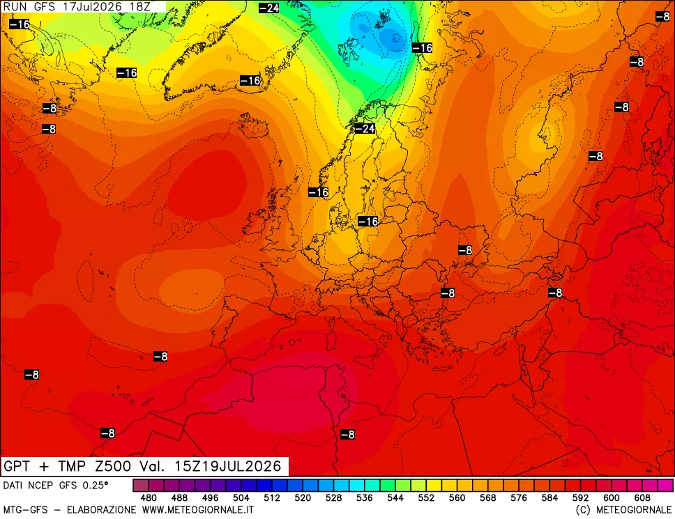 mappa 500 hPa GPT + Temp