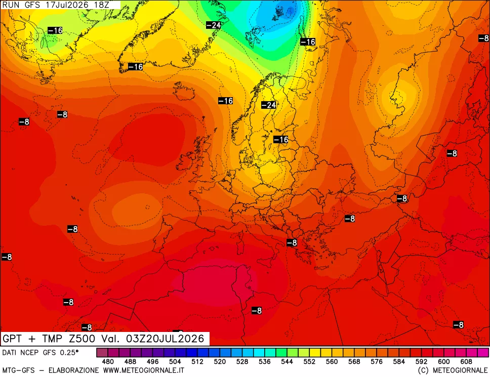 mappa 500 hPa GPT + Temp