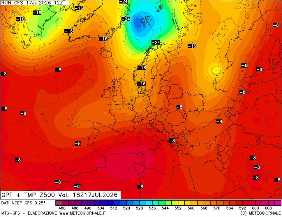 mappa 500 hPa GPT + Temp