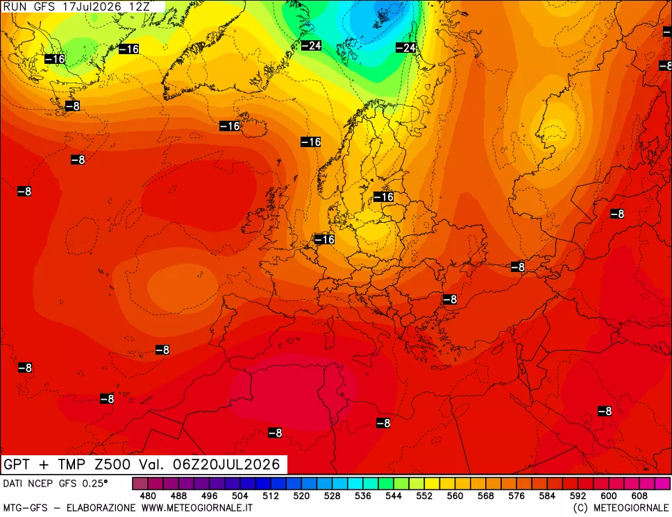 mappa 500 hPa GPT + Temp