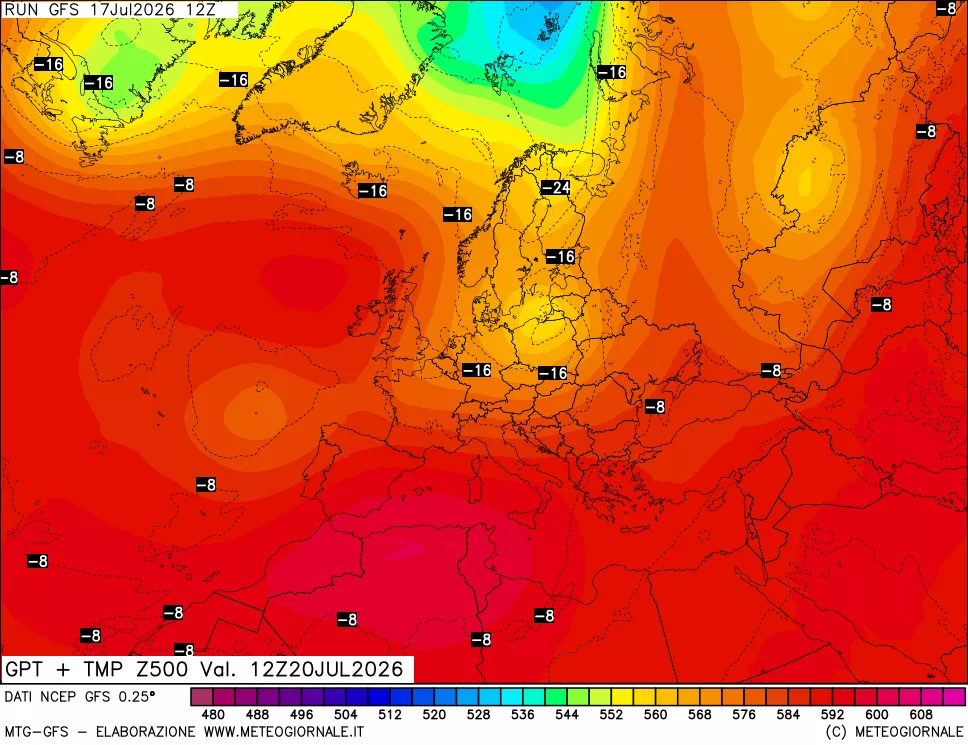 mappa 500 hPa GPT + Temp