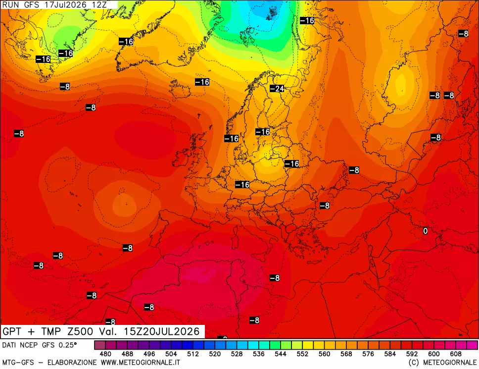 mappa 500 hPa GPT + Temp