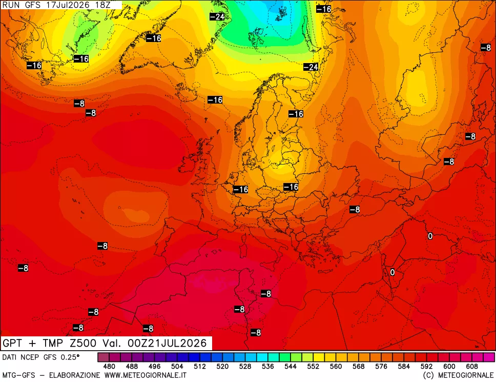 mappa 500 hPa GPT + Temp