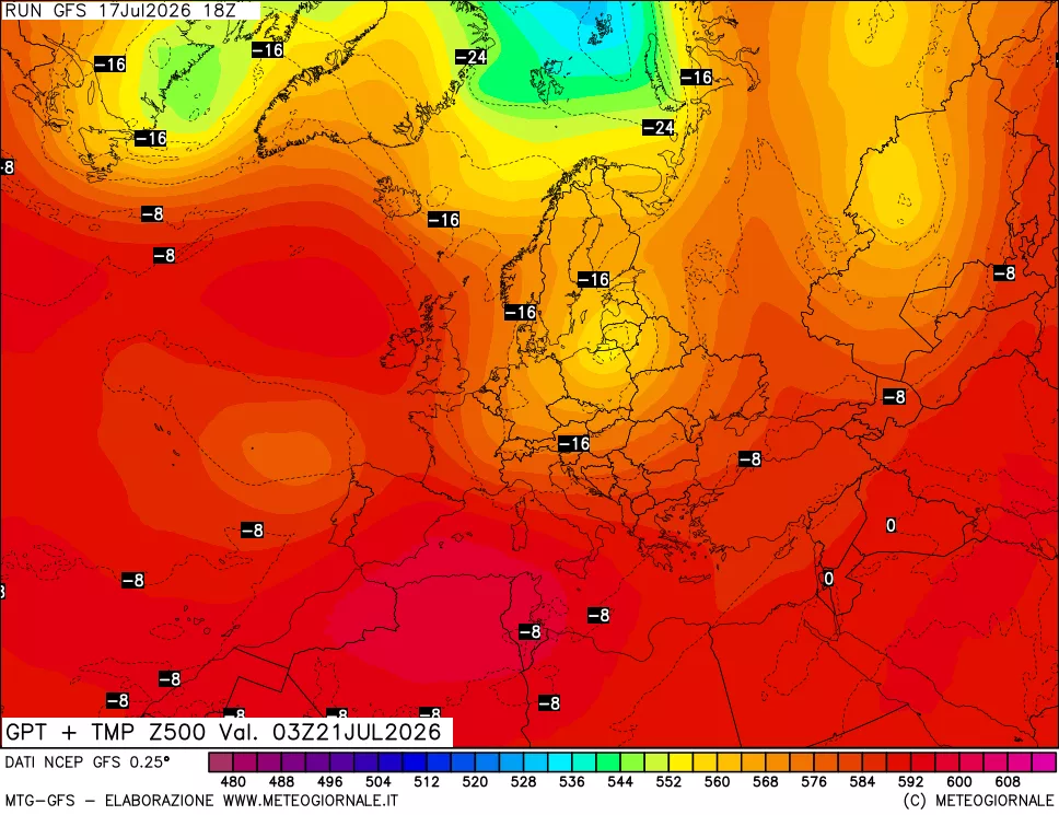 mappa 500 hPa GPT + Temp